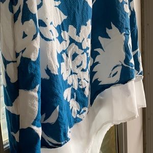 Blue and White Floral Layered Sleeveless Blouse